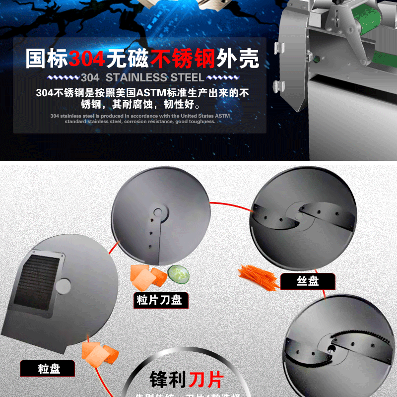 百成DQC-801多功能切菜机 304不锈钢 商用切菜机示例图8