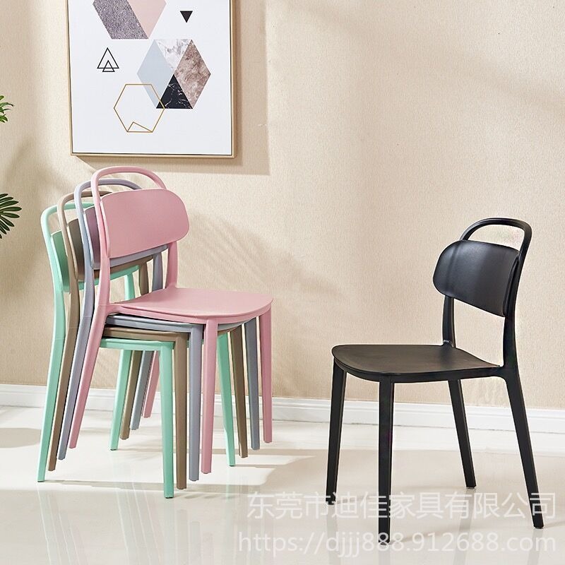 奶茶店桌椅组合 休闲塑料椅 东莞PP塑胶餐椅 PP环保塑料椅 中餐厅桌椅 可叠放塑料椅图片