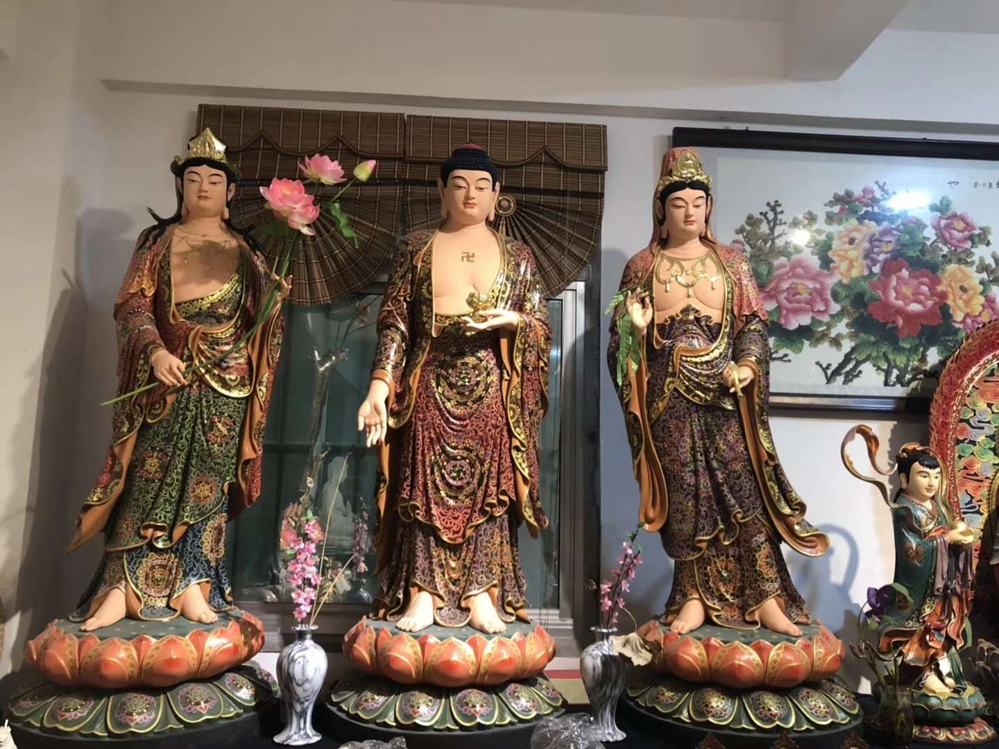 佛像 温州优质佛像厂家订制彩绘西方三圣佛像 彩绘西方三圣佛像 极彩西方三圣佛像
