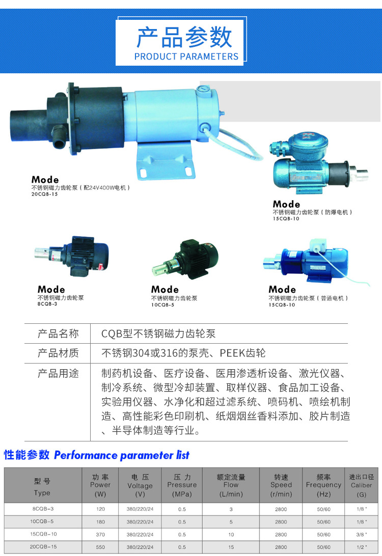 CQB型不锈钢磁力齿轮泵 卫生级磁力驱动齿轮泵 耐腐蚀磁力驱动泵示例图3