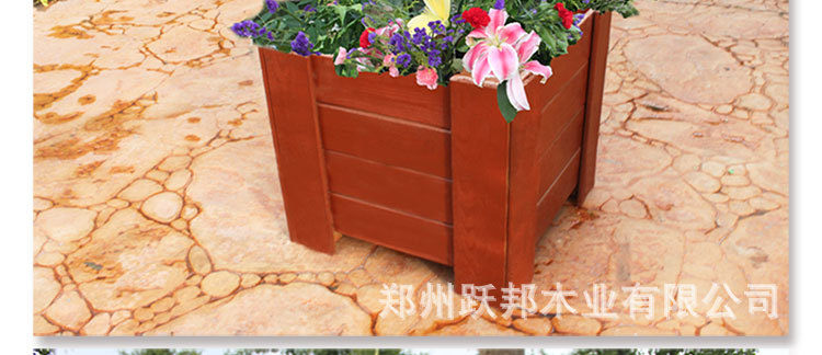 户外防腐木木质花箱花槽 移动组合式长方形花池河南花盆花箱示例图5