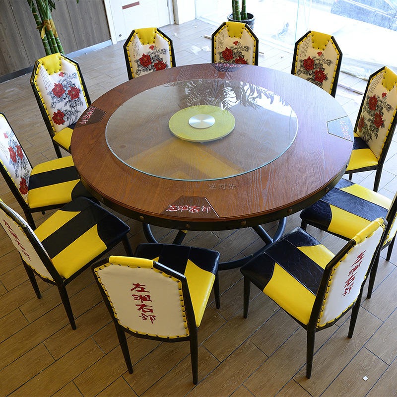 大理石带转盘餐桌 圆形十人大餐桌  六人长方形餐桌 实木四人桌台面 多多乐家具厂家制造