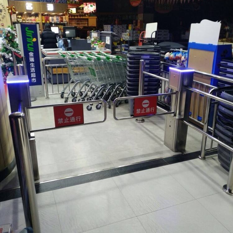 北京超市入口智能感应闸机厂家 超市单向入口感应门 超市不锈钢导流杆