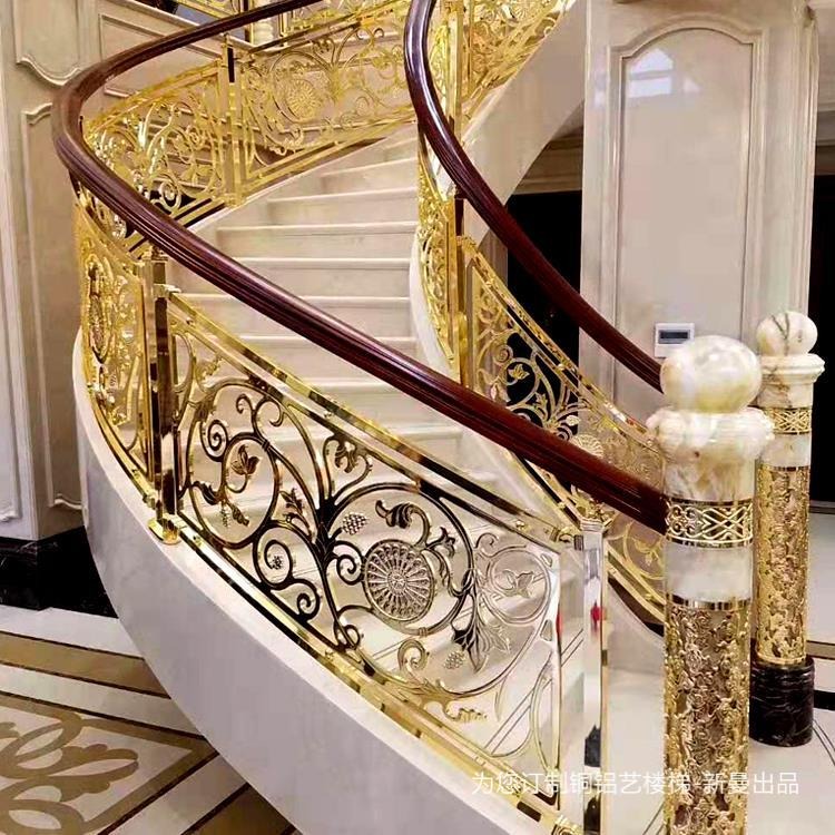 扎兰屯别墅欧式铜艺雕刻楼梯扶手设计素材图片