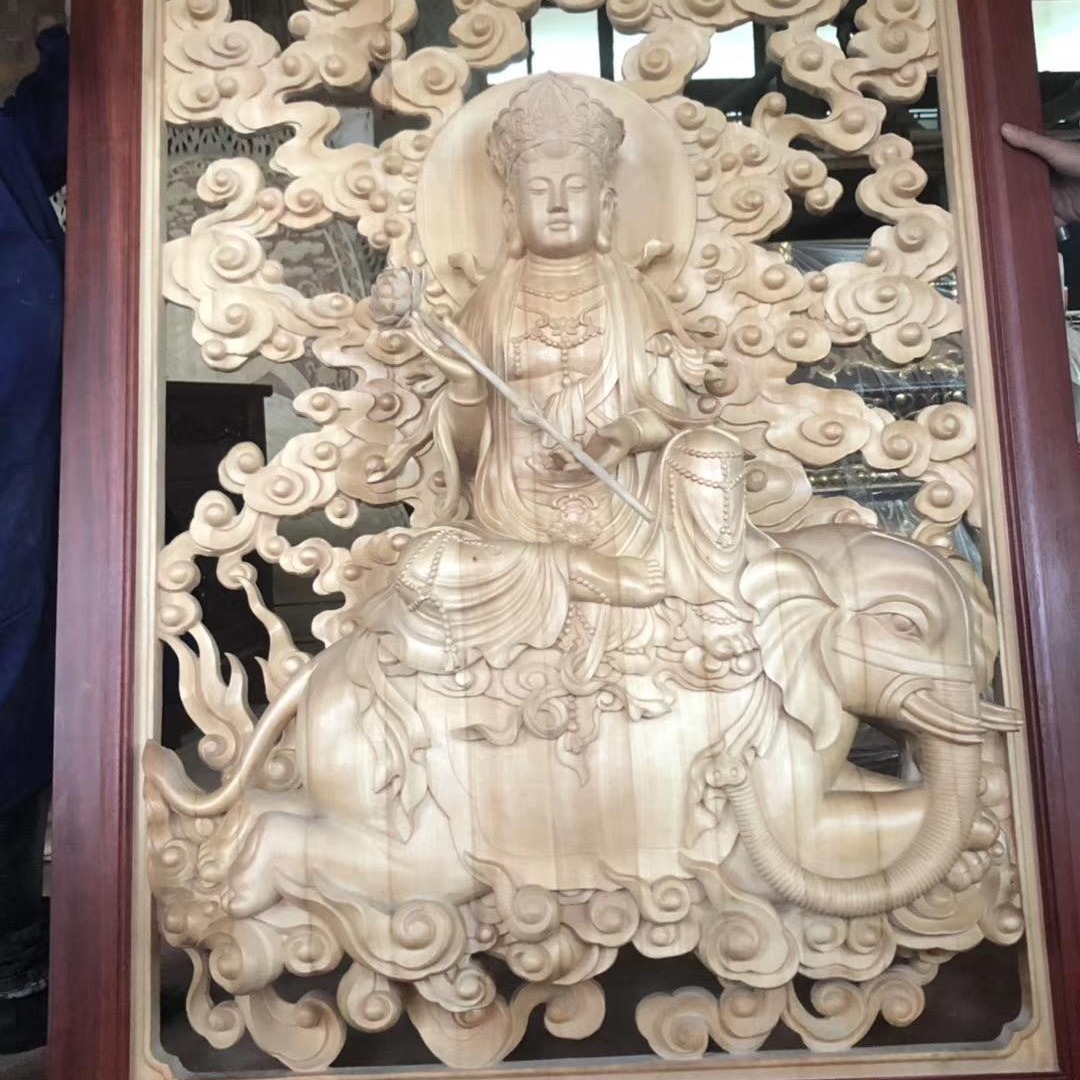 温州苍南优质木雕佛像厂订购大型木雕佛像 木雕壁式文殊普贤菩萨   壁式木雕佛像