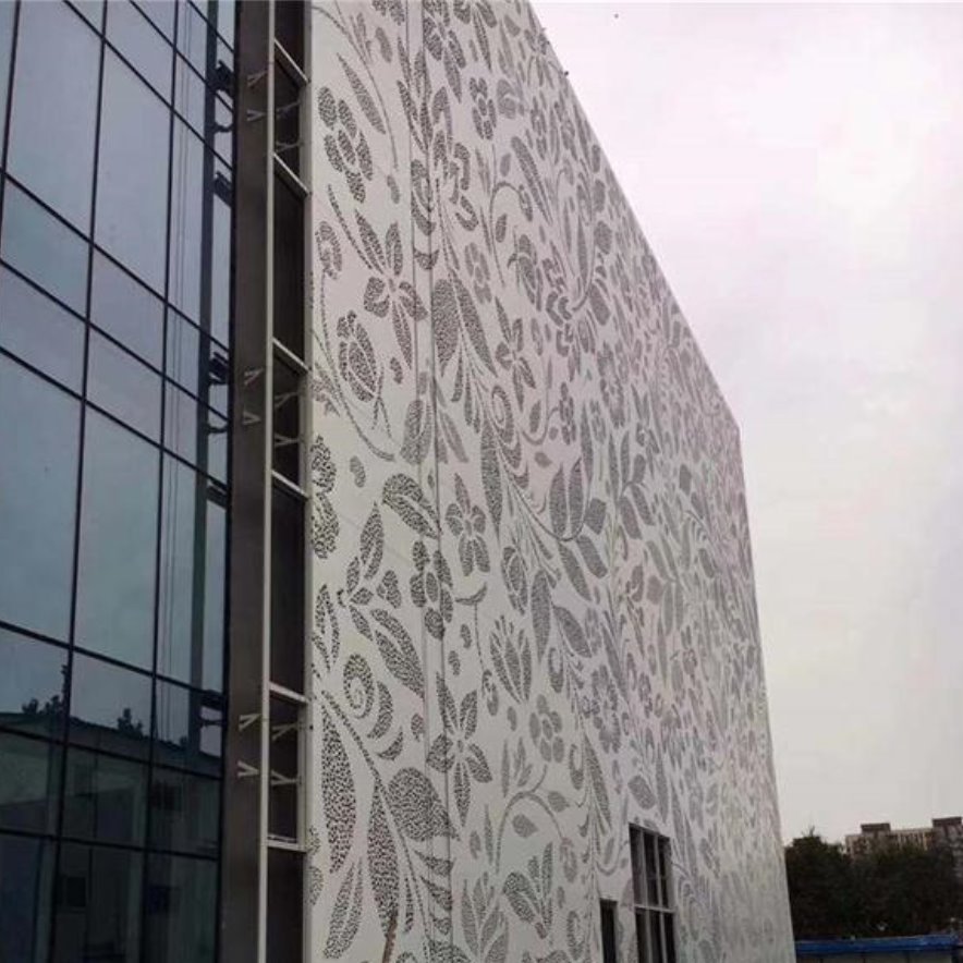 美容店外墙花型雕刻铝单板装饰效果图  镂空雕花铝单板建筑装饰材料供应商