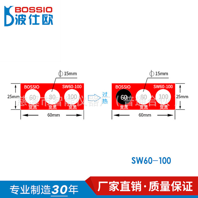 厂家直销 波仕欧SW60-100组合式变色示温片 测温贴片 温度测试纸 感温贴纸 防水