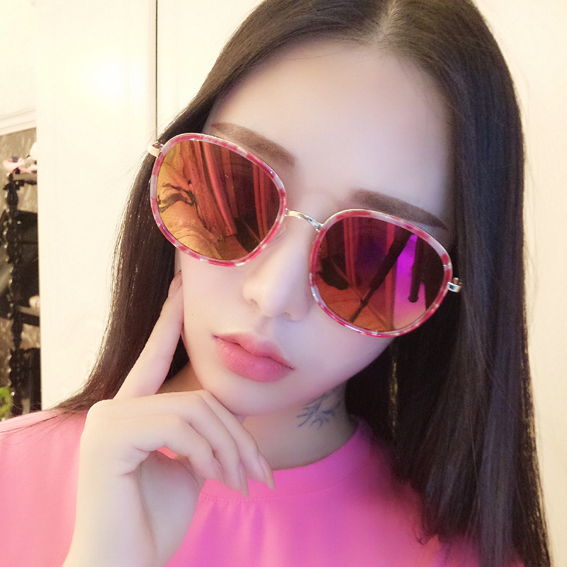 新款大框炫彩反光太阳镜女韩国明星款个性墨镜彩膜太阳眼镜
