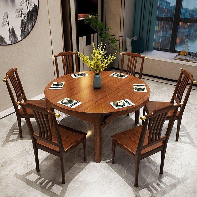 上海金丝檀木桌子 小户型家用桌子 可伸缩折叠变形圆桌