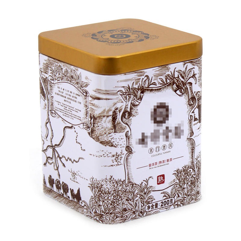 铁盒设计公司 200克装普洱茶熟茶铁盒包装定制 麦氏罐业 正方形茶叶罐铁盒制作 铁罐生产厂家