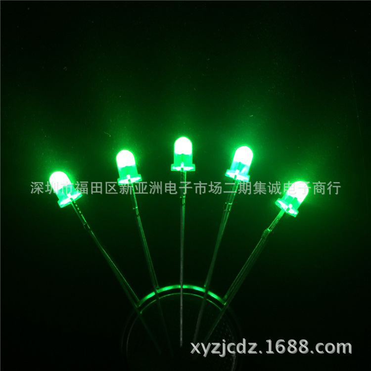 LED直插发光二极管 F3绿发翠绿雾状长脚 3MM绿发翠绿长脚 LED灯珠示例图3