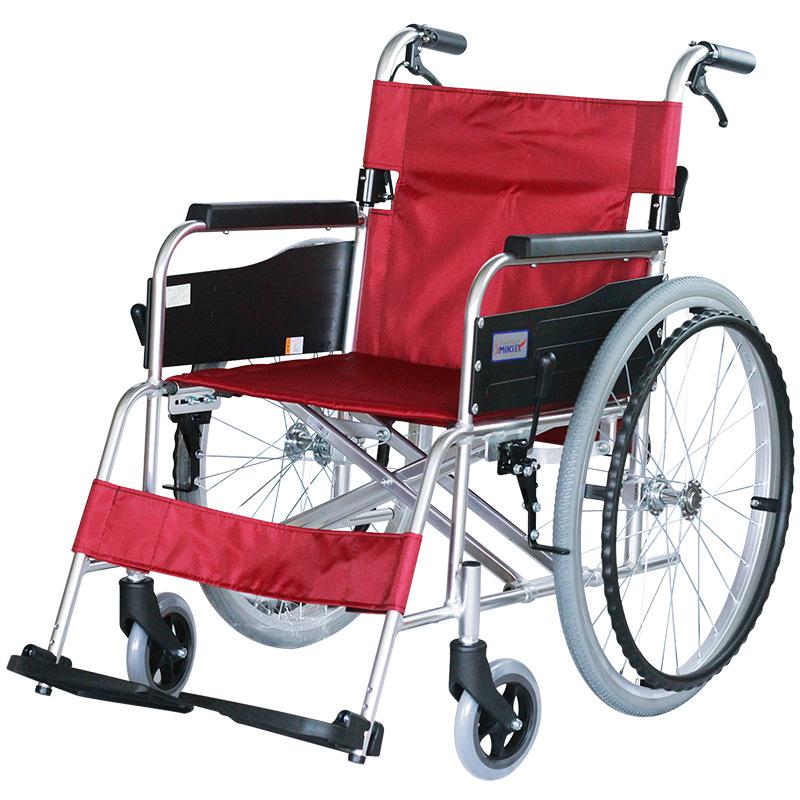 批发日本MIKI三贵轮椅 MPT-43JL铝合金超轻便折叠 老年人家用手推轮椅车