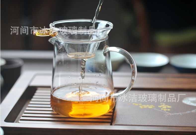 耐热玻璃茶漏公道杯配套 功夫茶具茶道杯 创意玻璃过滤 彩色把手示例图5