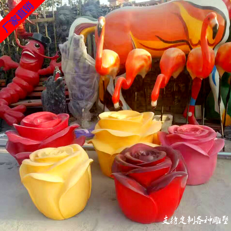 玻璃钢玫瑰花雕塑 玫瑰花朵花瓣雕塑定做 园林公园花朵装饰摆件示例图3