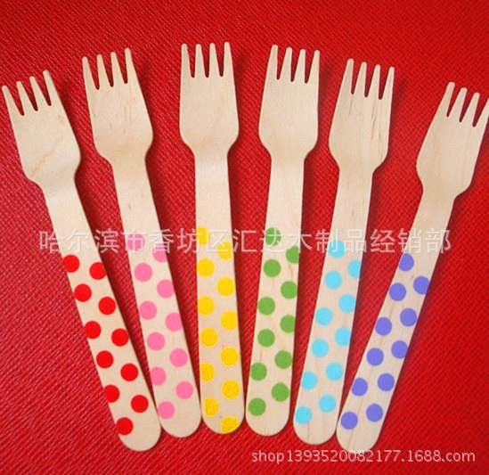 供应刀叉勺 彩色儿童刀叉勺 餐具 木质刀叉勺  生日派对木刀叉勺图片