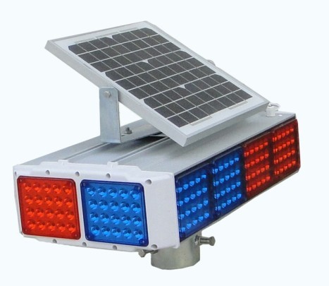 厂家批发  太阳能红蓝爆闪灯 四组四面侧两灯 交通警示灯  高品质