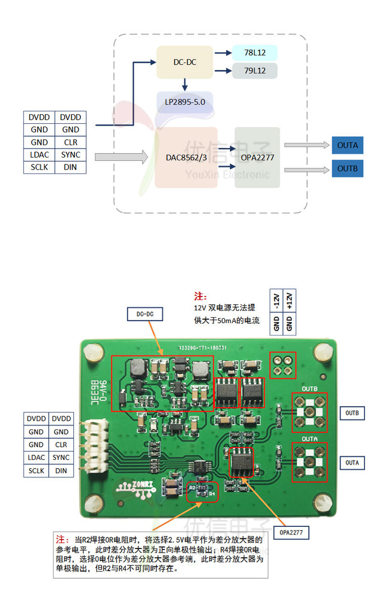 DAC8563数模转换模块 数据采集/双路16位DAC模块/正负10V信号幅值示例图2