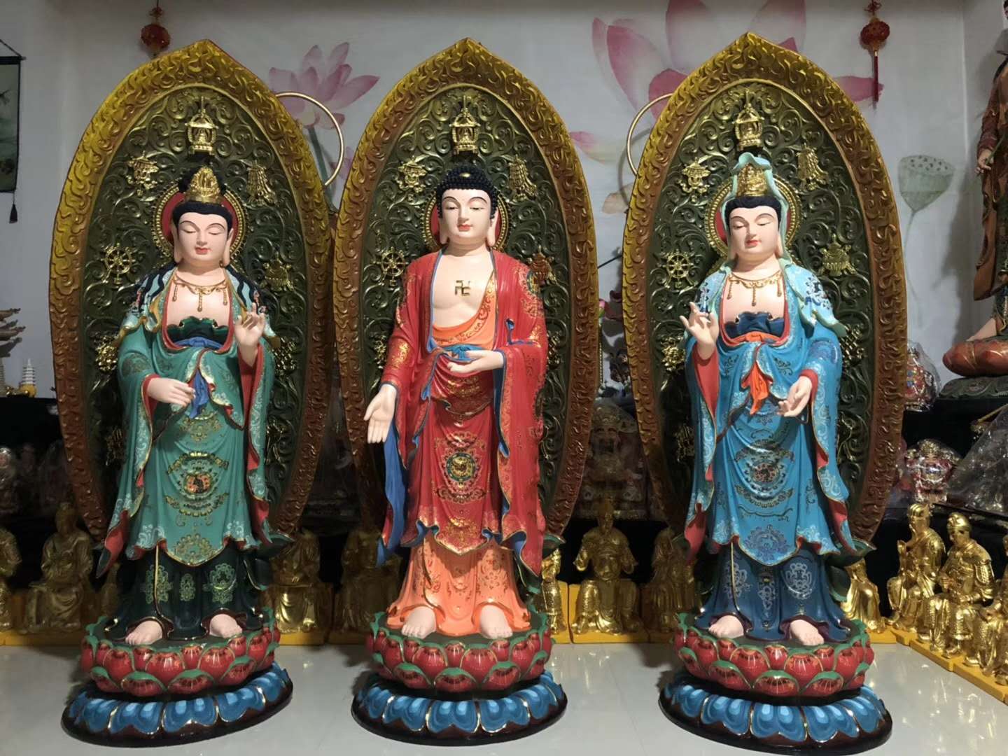 佛像 温州优质佛像厂家订制西方三圣菩萨 彩绘西方三圣菩萨 站像西方三圣佛像
