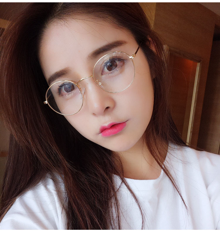 韩版新款潮女士圆框复古金属眼镜框 时尚平光眼镜架 潮框平光镜架示例图1
