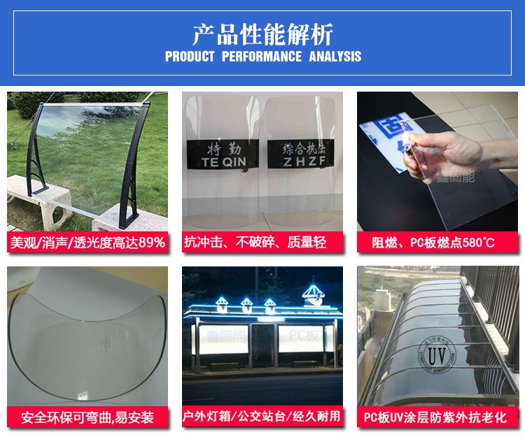 工厂直销蓝色耐力板3mm湖蓝耐力板通道走廊用防爆PC耐力板 透明示例图3