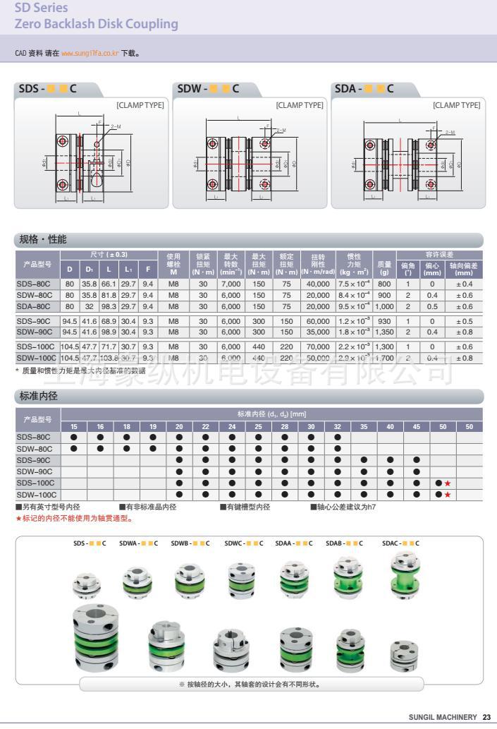 韩国成一SUNGIL  高精密膜片联轴器  伺服电机专用 SDS-90C示例图3