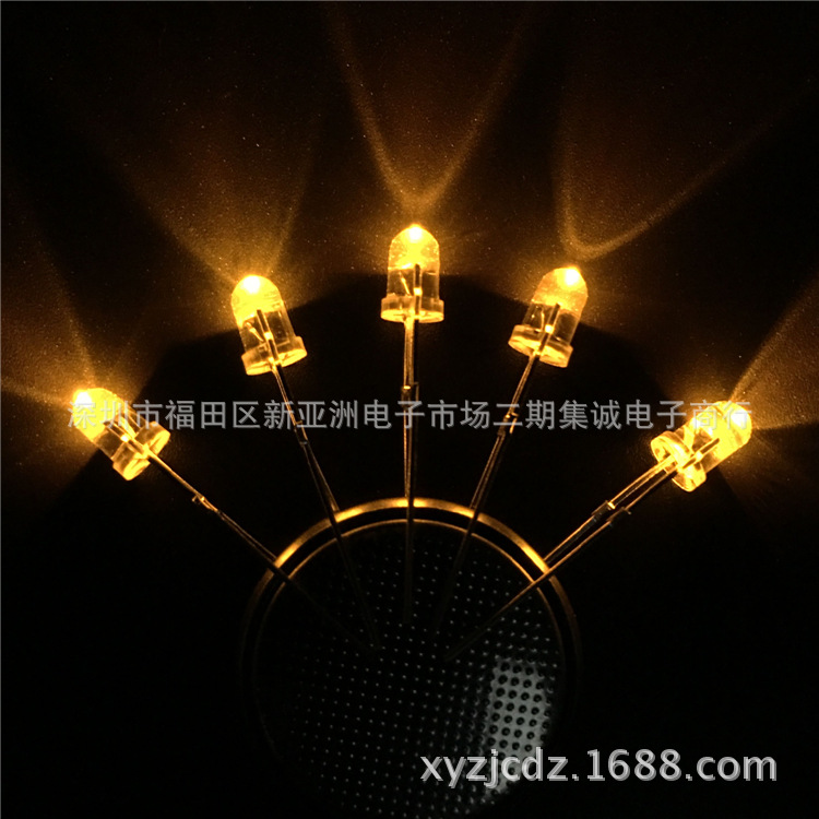 LED二极管 圆头3mm白发黄光灯长脚 F3圆头led灯珠 发光高亮二极管示例图3