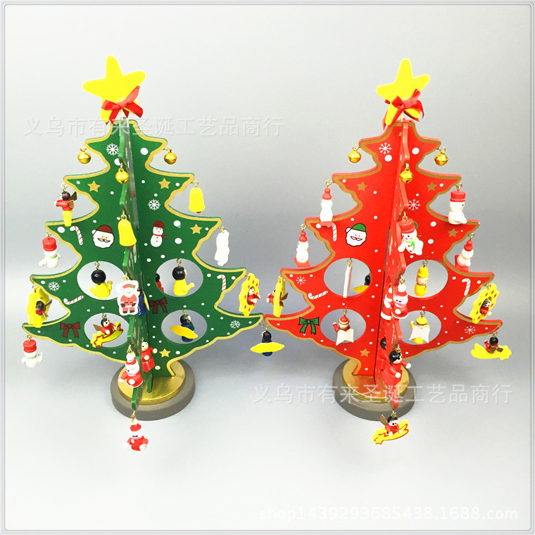 圣诞用品 30cm圣诞木树 手绘木制品 圣诞节装饰 圣诞摆件示例图15