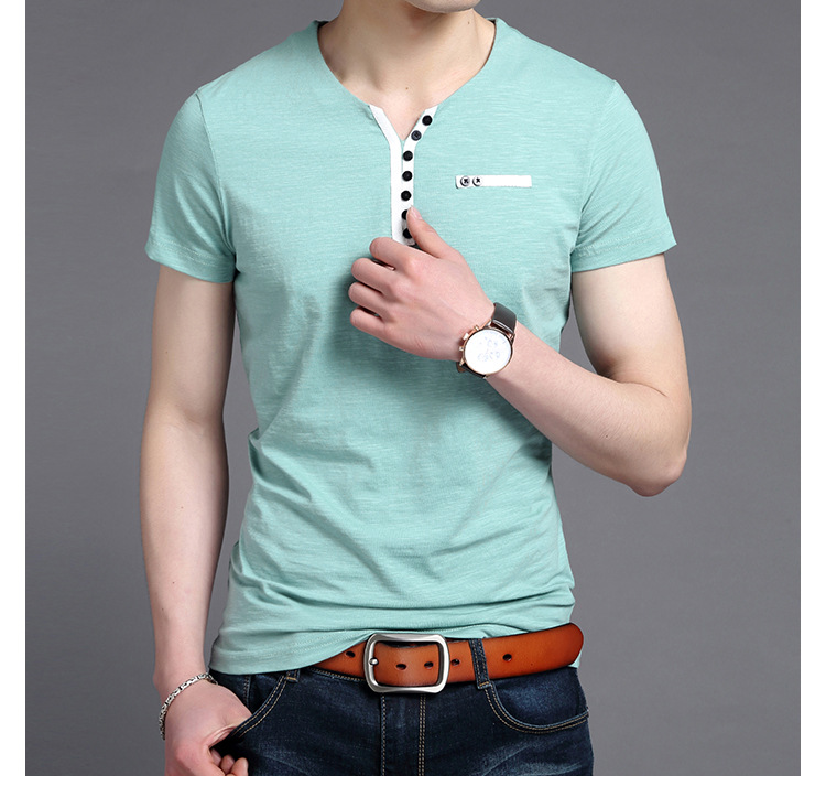 2016夏季新款短袖T恤男式韩版休闲纯色V领短袖t恤打底衫厂家直销示例图14