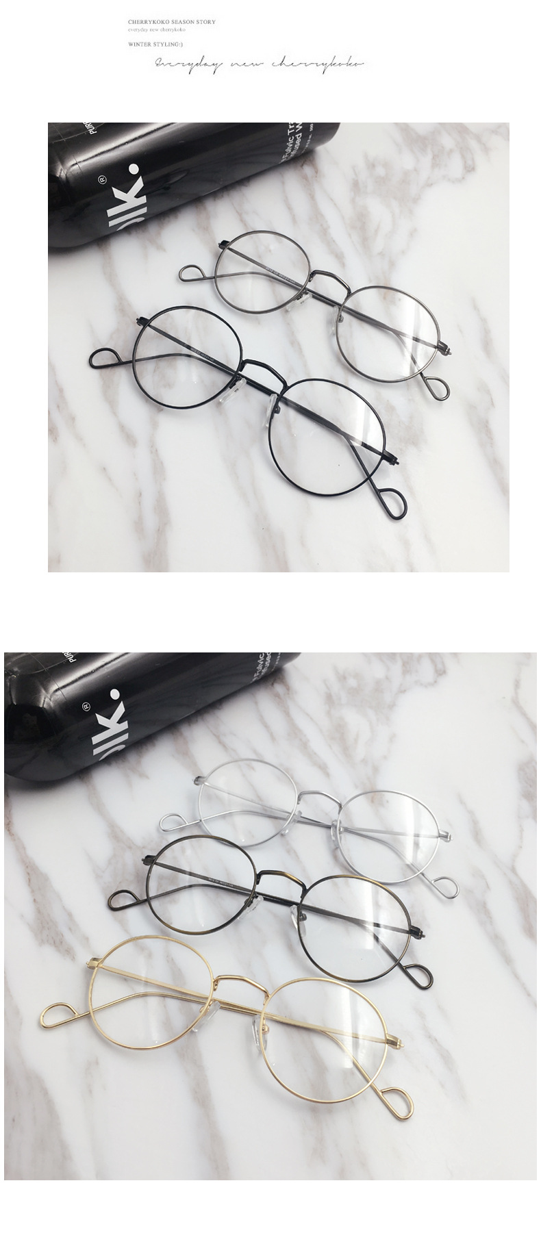 韩版新款潮女士圆框复古金属眼镜框 时尚平光眼镜架 潮框平光镜架示例图8