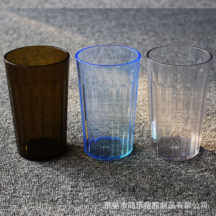 东莞厂家现货批发12oz塑料杯AS透明条纹塑料冷料杯仿真玻璃塑料杯示例图2