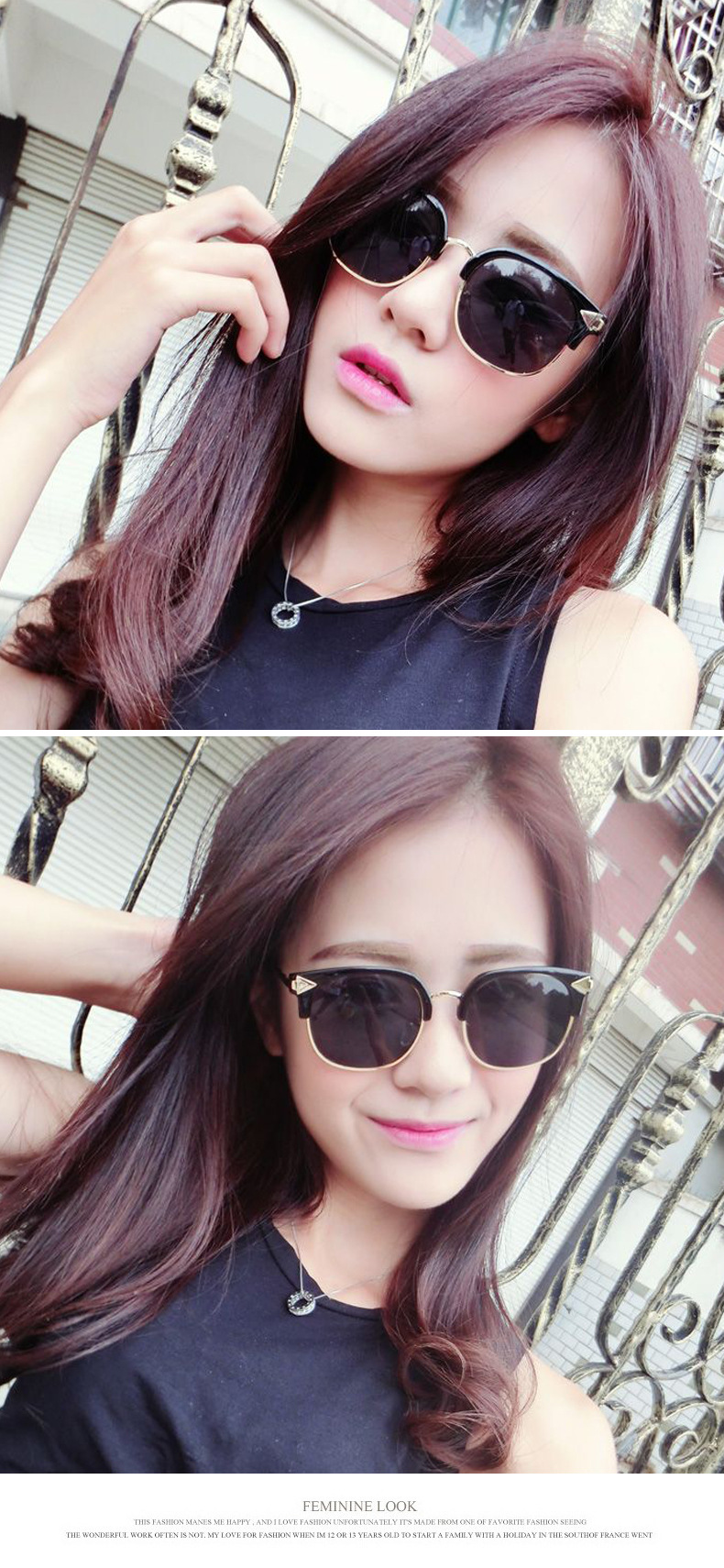 2016韩版新款太阳镜 潮人复古箭头半框眼镜 欧美时尚金属方框墨镜示例图1