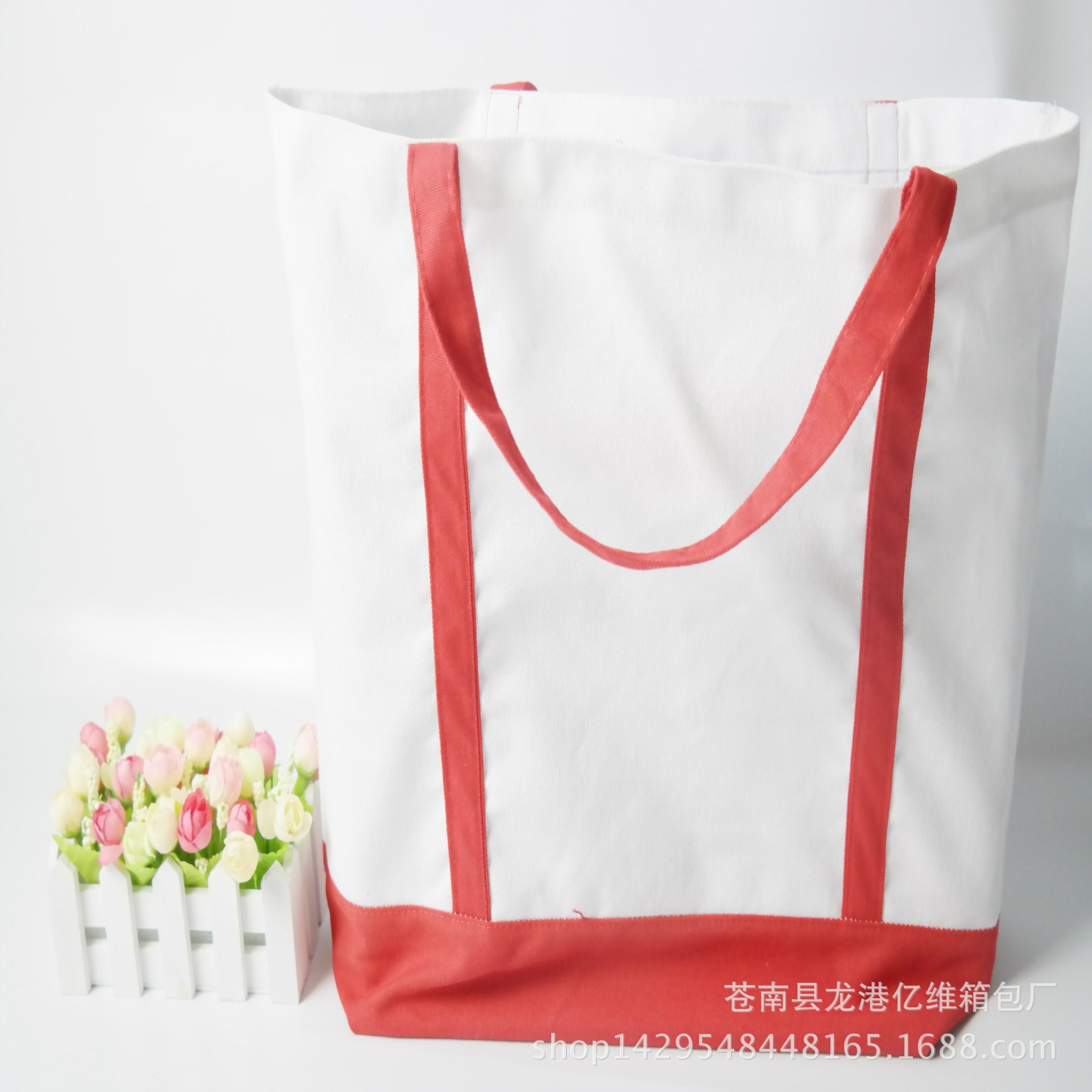 帆布袋定做红色白色涤棉广告袋生产双手提棉布购物袋定制示例图2