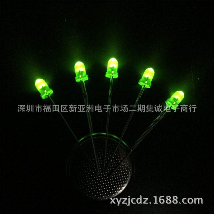 LED直插发光二极管 F3绿发普绿三元雾状长脚 3MM绿发绿长脚示例图3