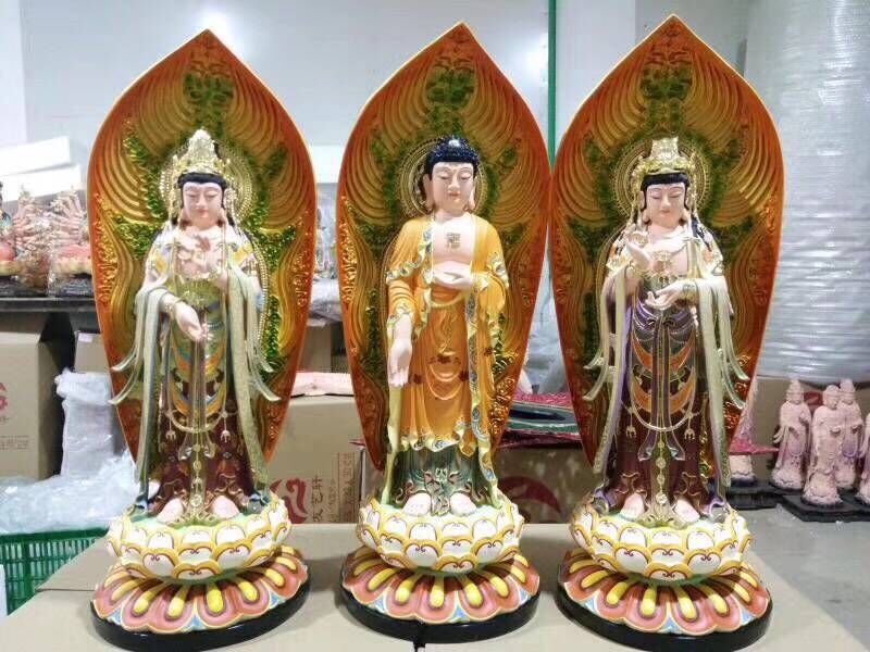 佛像 苍南汇缘佛像供应三圣殿供奉西方三圣菩萨 铜雕西方三圣佛像 极彩西方三圣佛像
