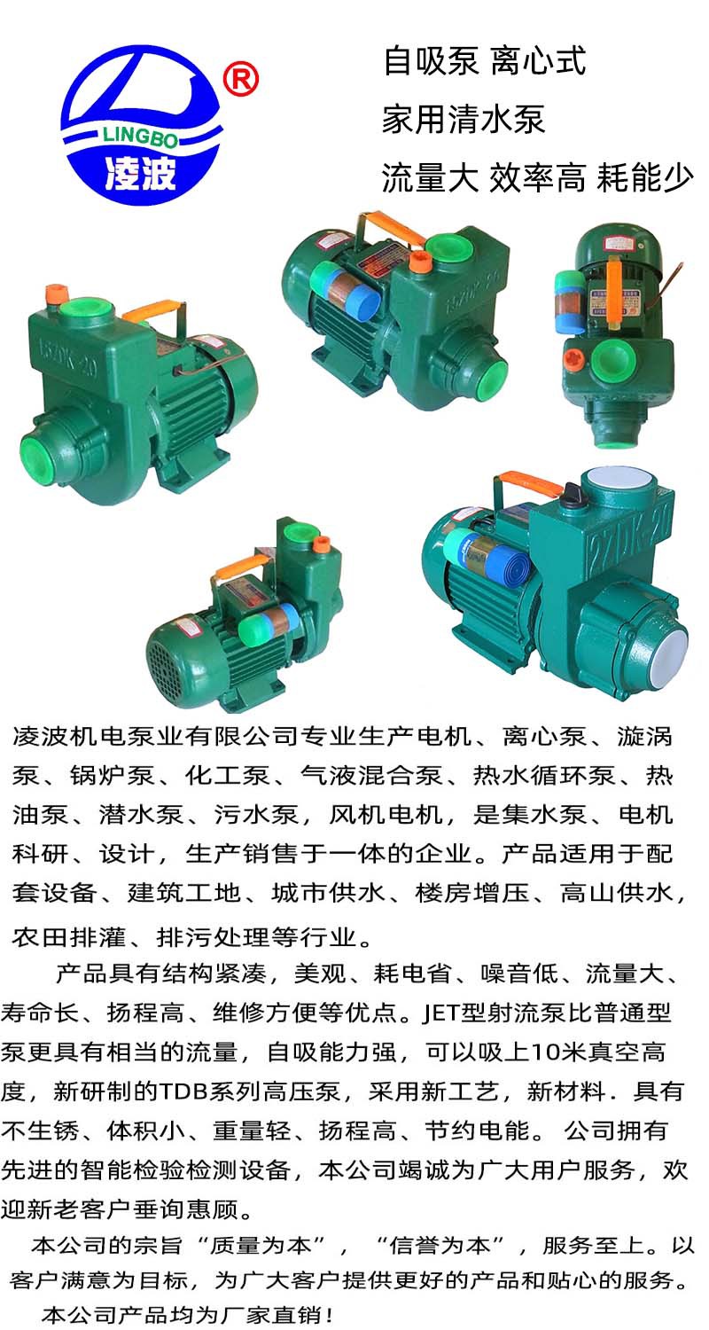 阳春凌波牌1.5ZDK-20自吸离心式清水泵750W大流量小功率质量保证示例图10