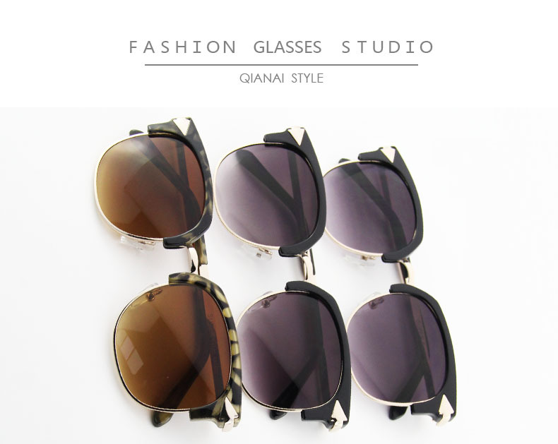 2016韩版新款太阳镜 潮人复古箭头半框眼镜 欧美时尚金属方框墨镜示例图3