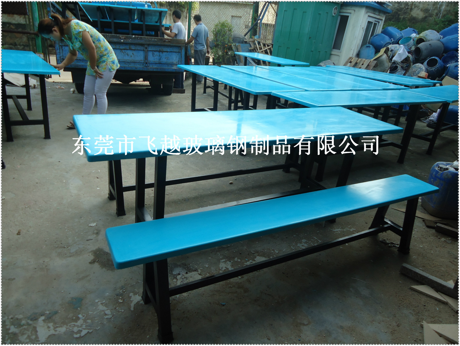 厂家直销8人玻璃钢长条凳连体餐桌椅可定制示例图46