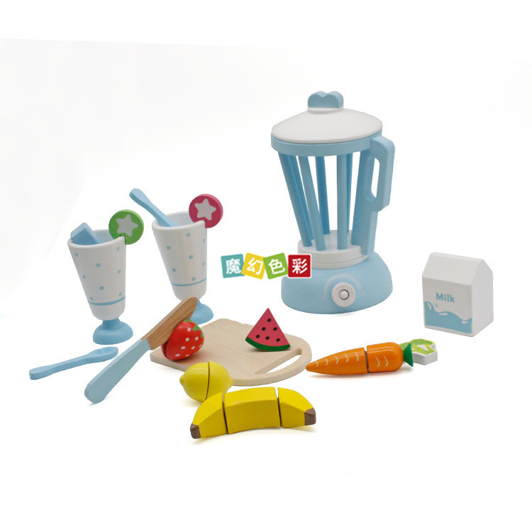 新款圣诞福袋礼物水果沙拉面包店榨汁机儿童木制过家家玩具示例图3