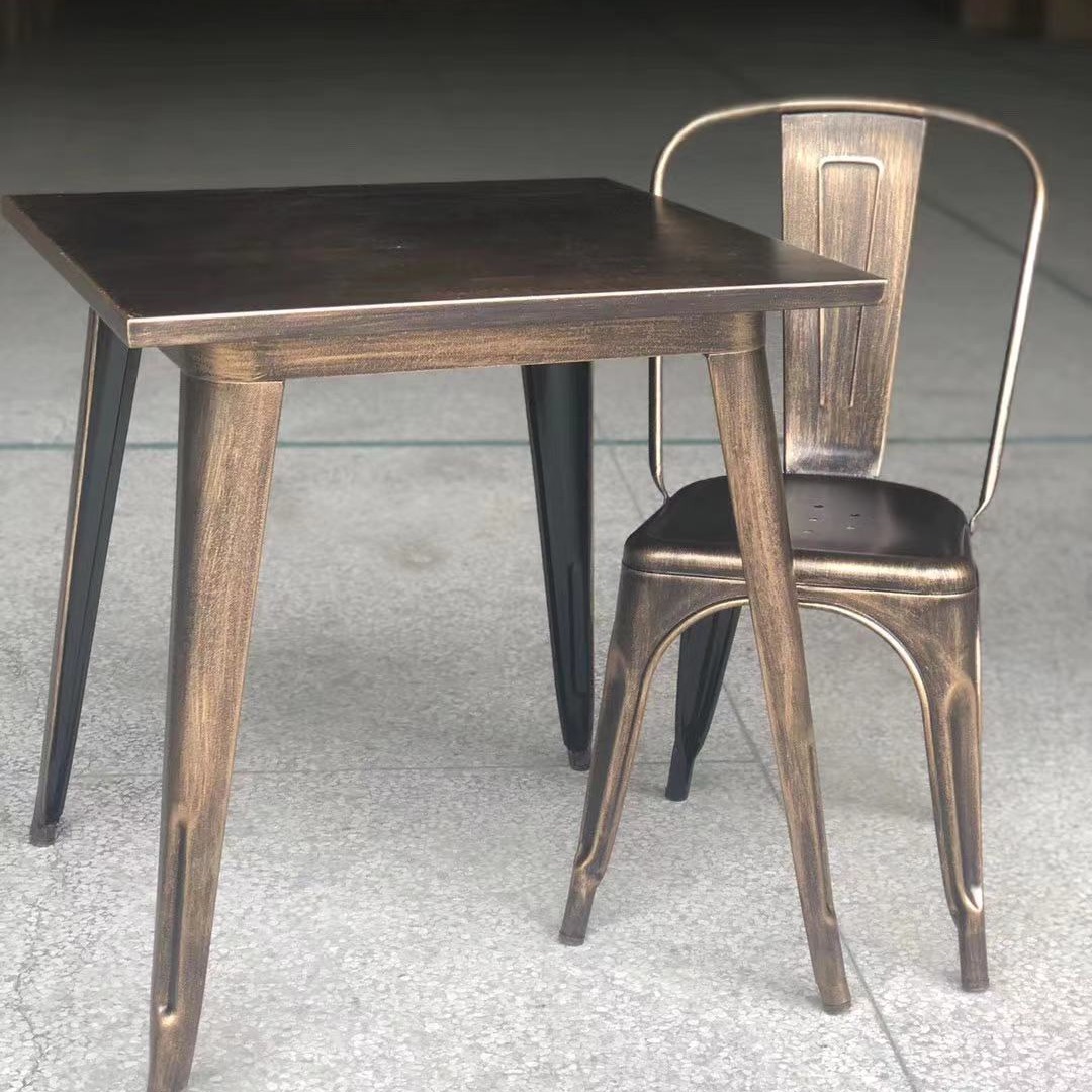 杭州设计师定制工业风铁艺餐椅 金属餐椅 酒吧桌椅 仿木桌椅  定制餐桌 不锈钢椅 不锈钢桌子 复古桌椅