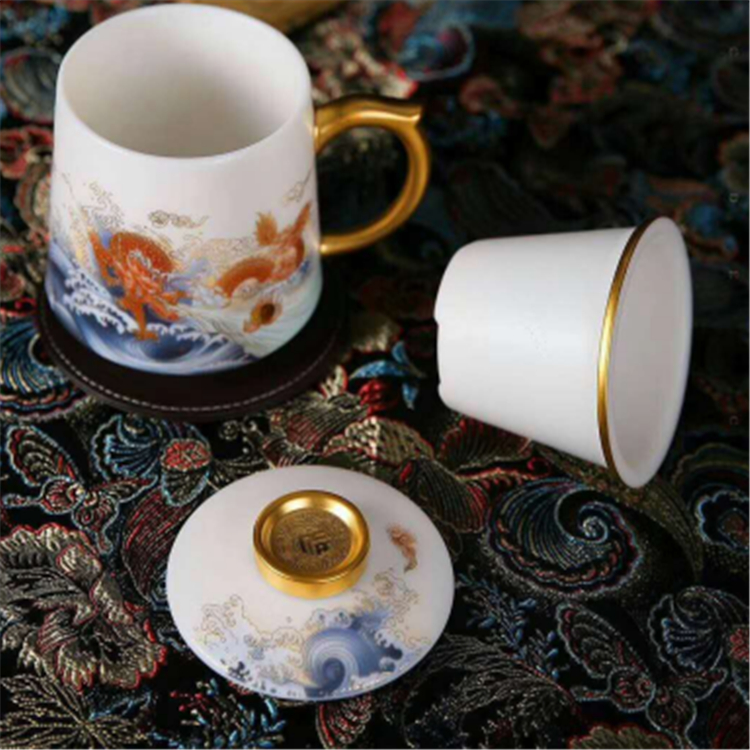 亚光釉羊脂办公杯礼盒 亚光釉陶瓷茶杯 亮丽陶瓷