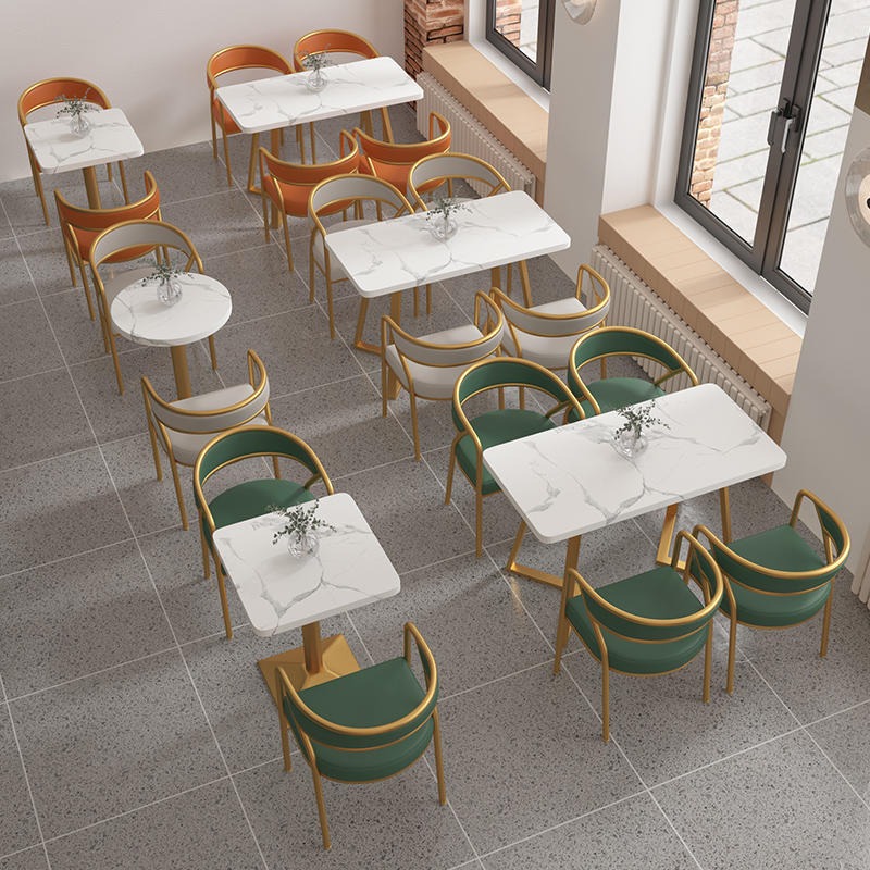 茶颜悦色食堂快餐桌椅 食堂用的餐桌椅一体 酒吧卡座沙发 尚邑家具KCZY-1760