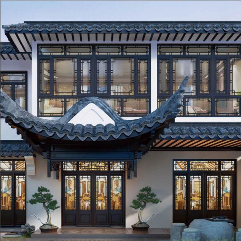 中式仿古门窗 唐潮复古中式系列适用于中式别院客栈 酒店 海之韵门窗全屋定制