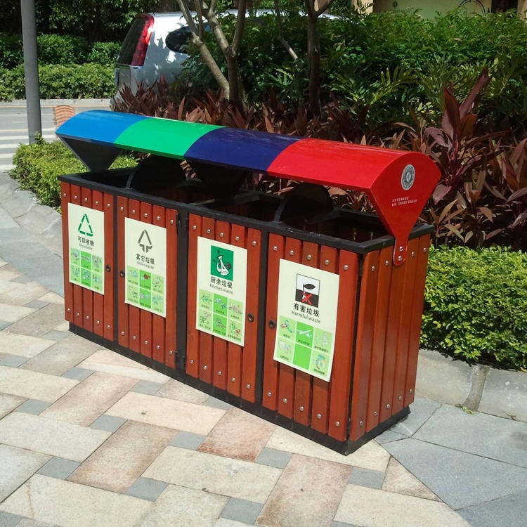 公园钢木分类垃圾桶 户外园林景观垃圾桶 隆胜供应 户外分类环保塑木垃圾桶