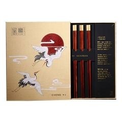 红素定制红木筷子礼盒刻字生日五福十双装 100件起订不单独零售图片