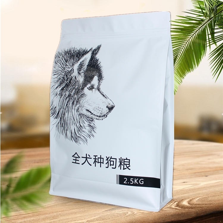 德远塑业 生产定八边封拉链宠物粮包装袋  2.5kg5k宠物粮猫粮包装袋 自立自封平底宠物零食包装袋图片