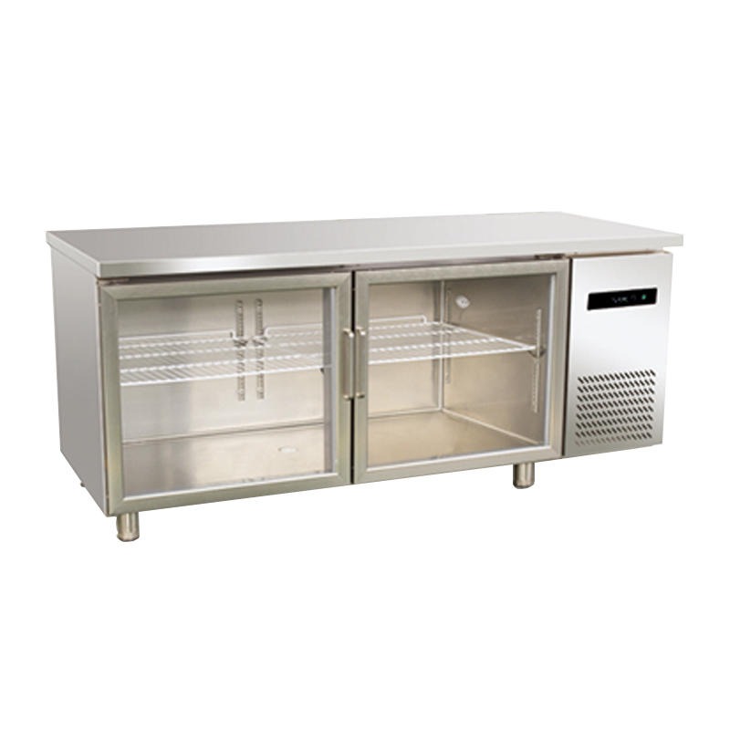 食堂厨房工程设计 双门 冷藏 展示工作台 冷柜 TG-1260-S-2 玻璃门设计 整体厨房 厨房装修工程报价