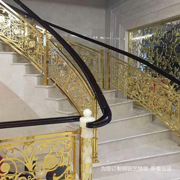 新曼铜楼梯弧形镀金楼梯款铜艺楼梯护栏图片