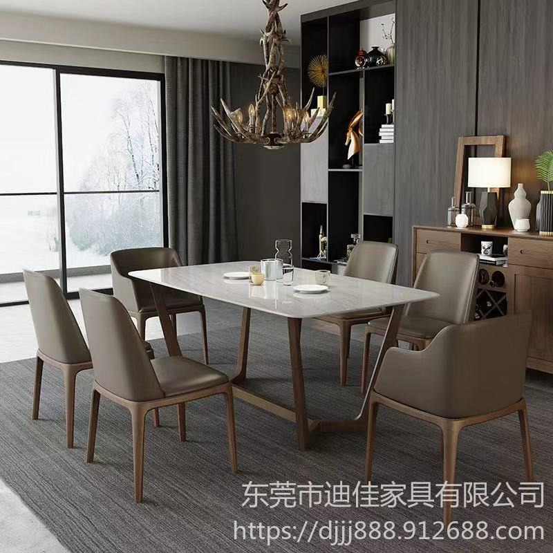 香港意式岩板圆形餐桌椅组合现代简约小户型带转盘圆餐桌家用轻奢饭桌