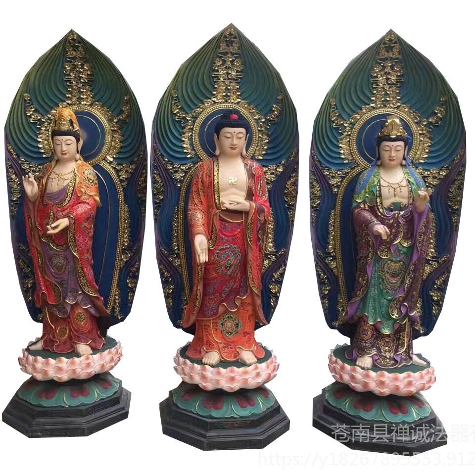 优质铸铜西方三圣像直销 寺院西方三圣菩萨像 脱胎西方三圣像