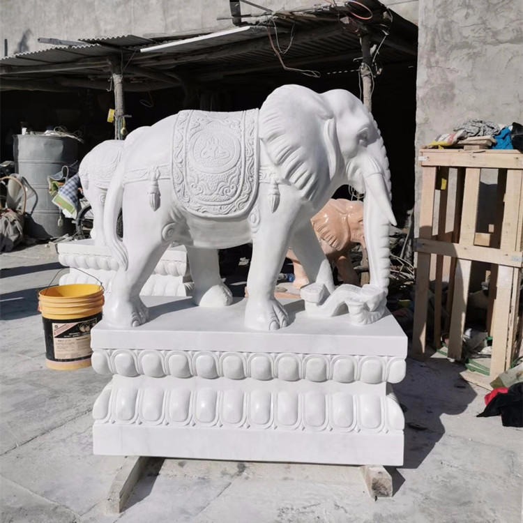 石雕动物加工制作 石雕动物大象 汉白玉象 晚霞红大象雕刻 招财象雕塑